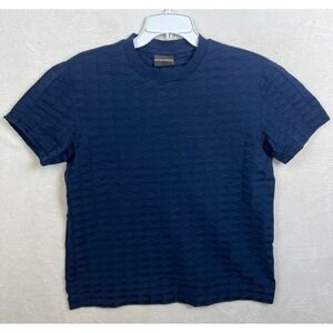 Emporio Armani T Shirt Mens Large Blue Crewneck Micro Triangle Slim Stretch